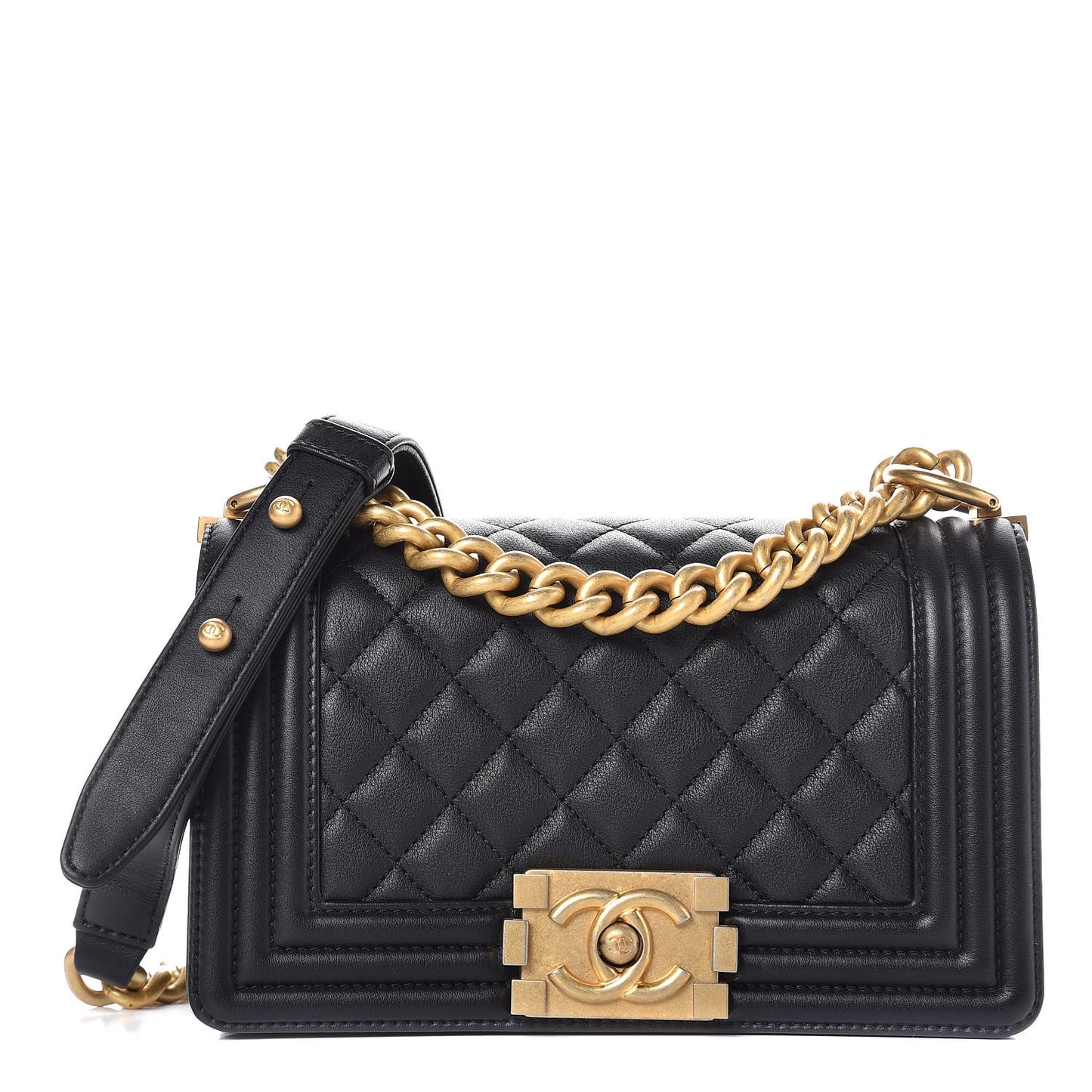 Calfskin Quilted Small Boy Flap Black