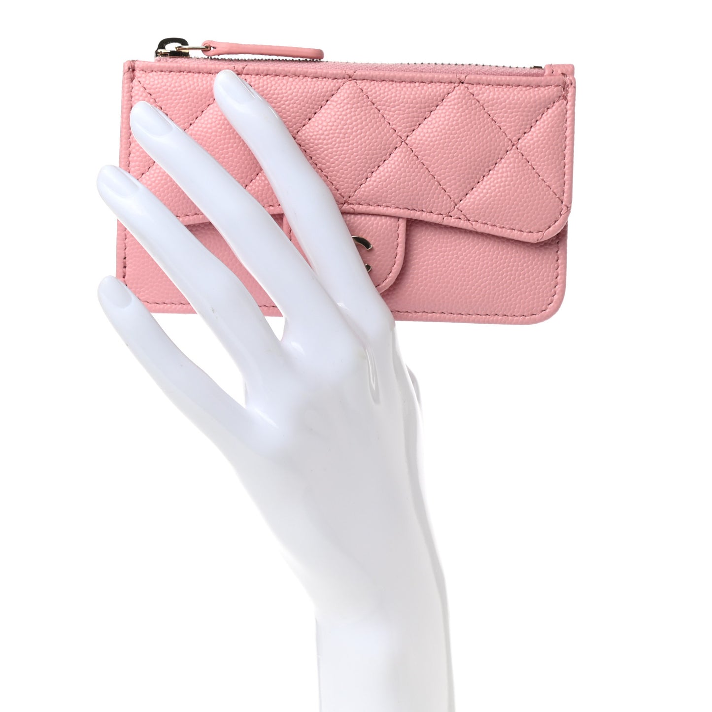 Caviar Quilted Flap Zip Card Holder Pink