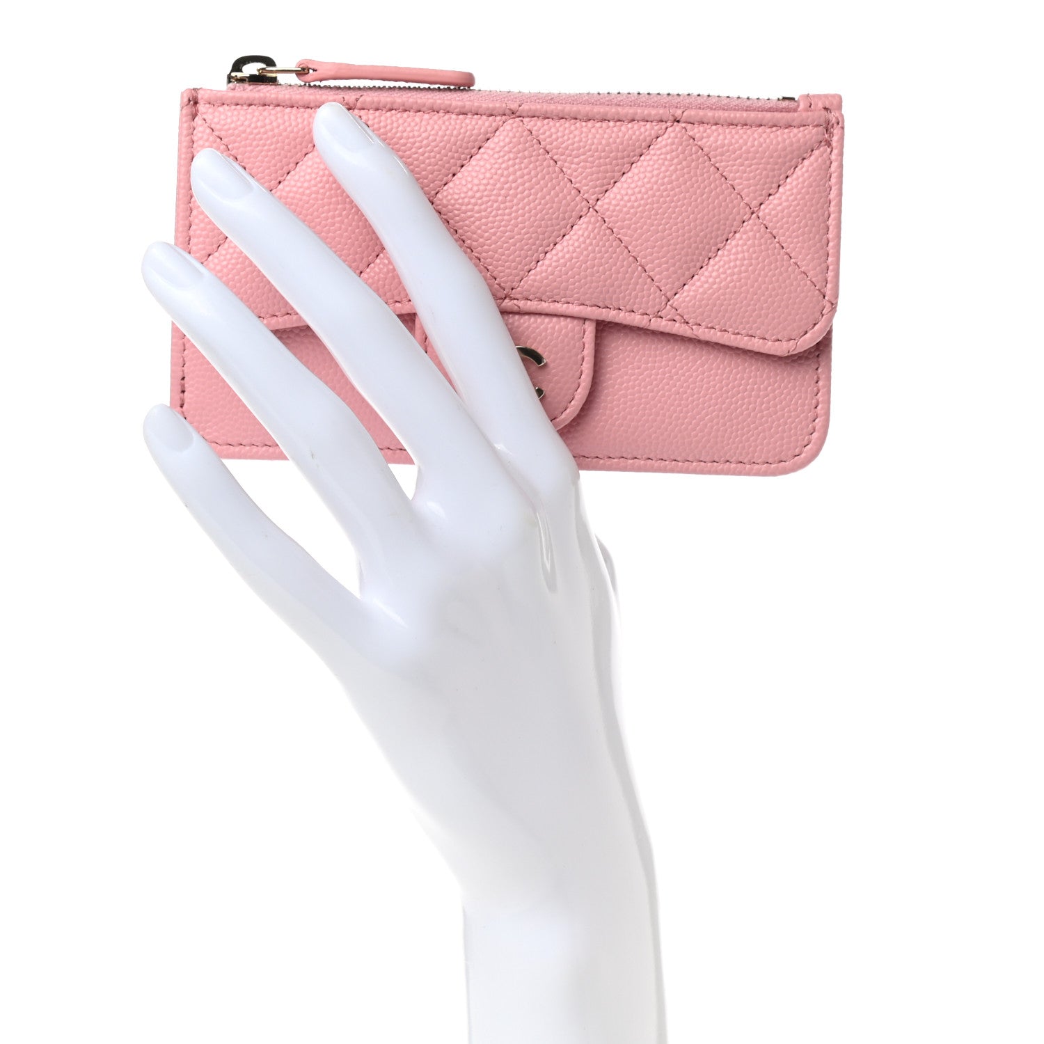 Chanel Caviar Quilted Flap Zip Card Holder Pink 2 of 7