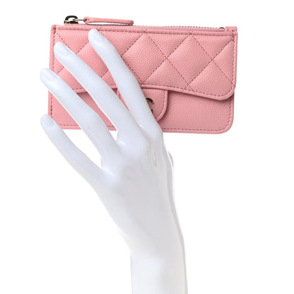 Chanel Caviar Quilted Flap Zip Card Holder Pink 2 of 7