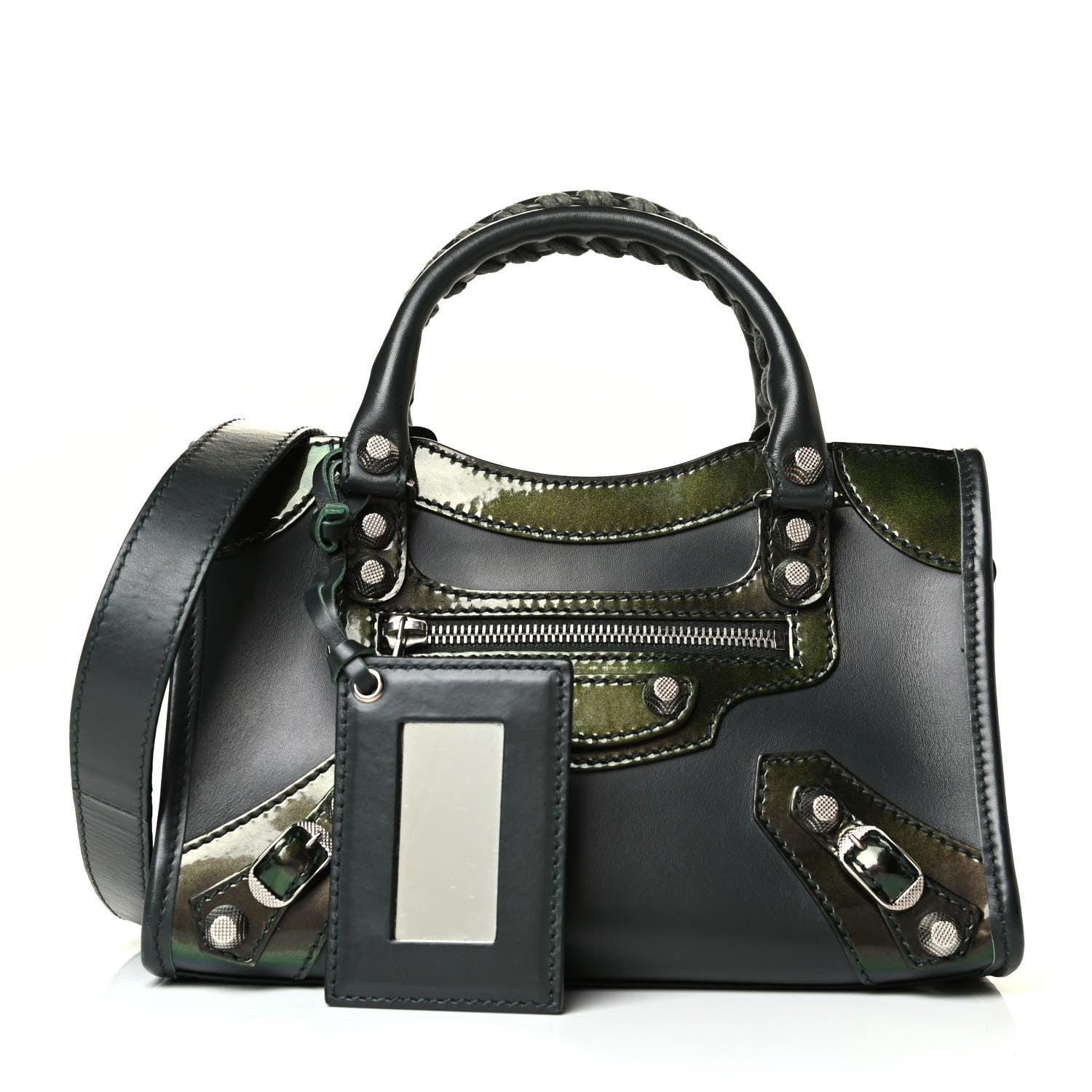 Balenciaga Smooth Calfskin Metallic Patent Giant 12 Silver Hardware Mini City Vert Poker Fonce 1 of 7