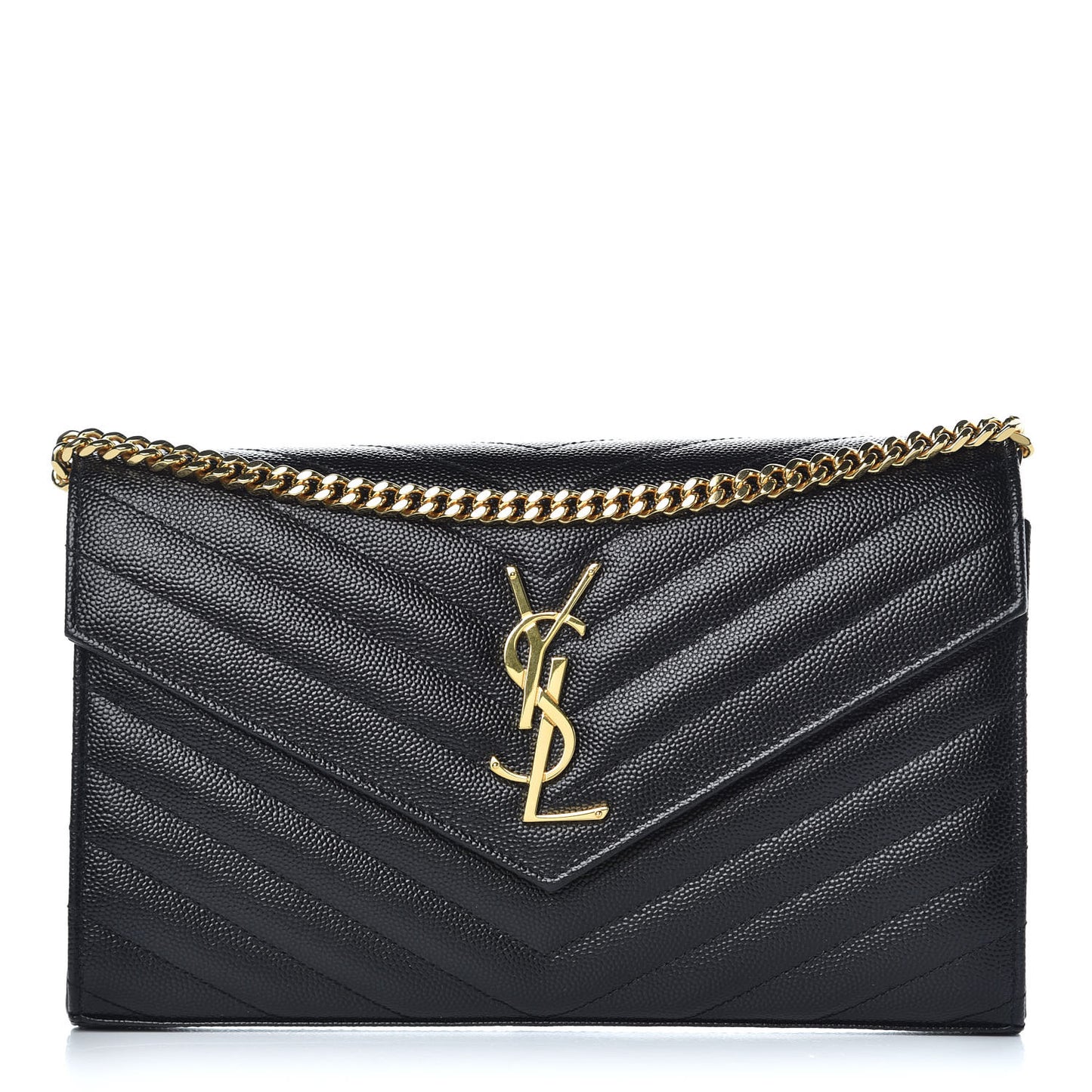 Grain De Poudre Matelasse Chevron Monogram Chain Wallet Black