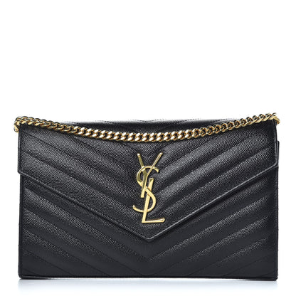 Saint Laurent Grain De Poudre Matelasse Chevron Monogram Chain Wallet Black 1 of 9