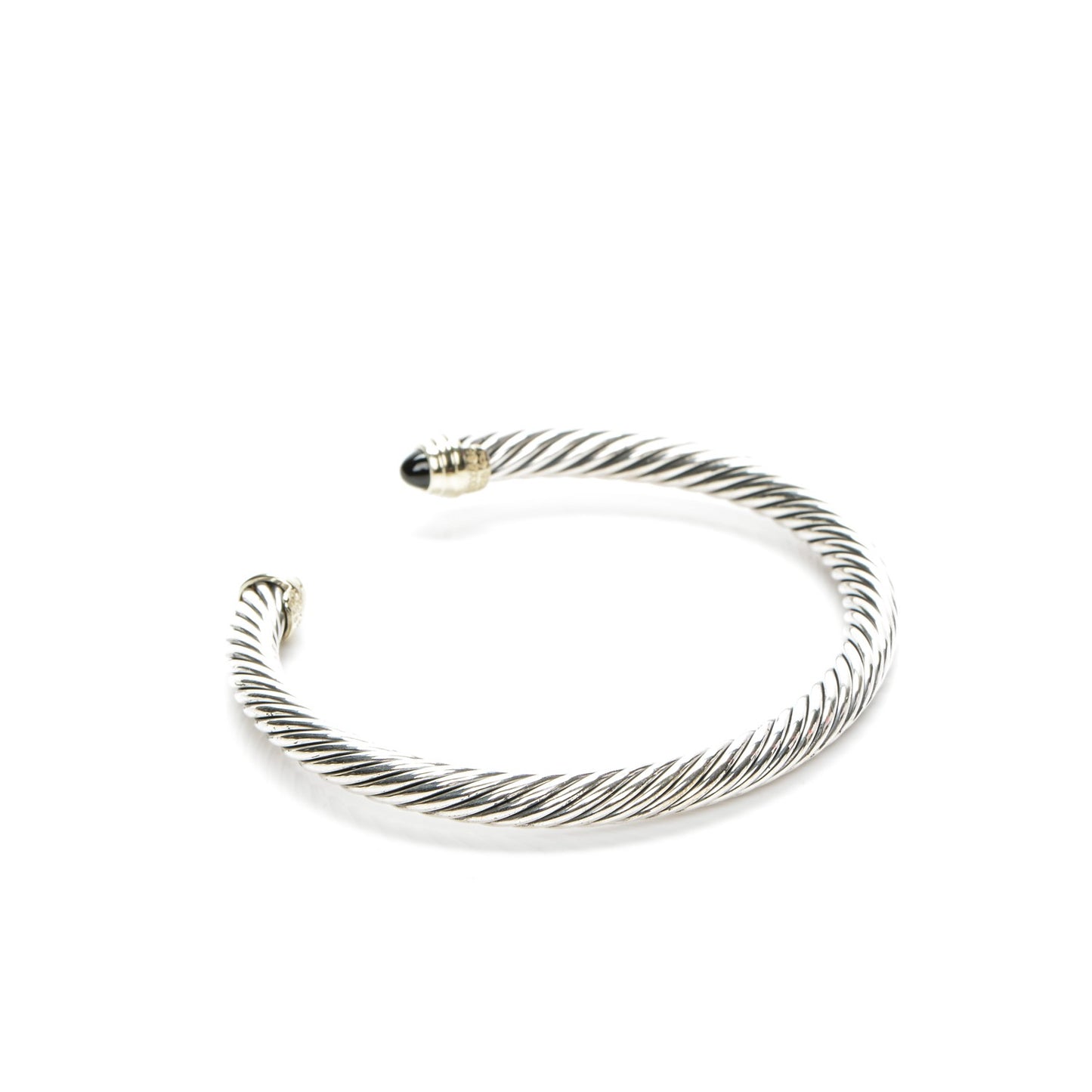 Sterling Silver 14K Yellow Gold Black Onyx 5mm Cable Classics Petite Color Bracelet