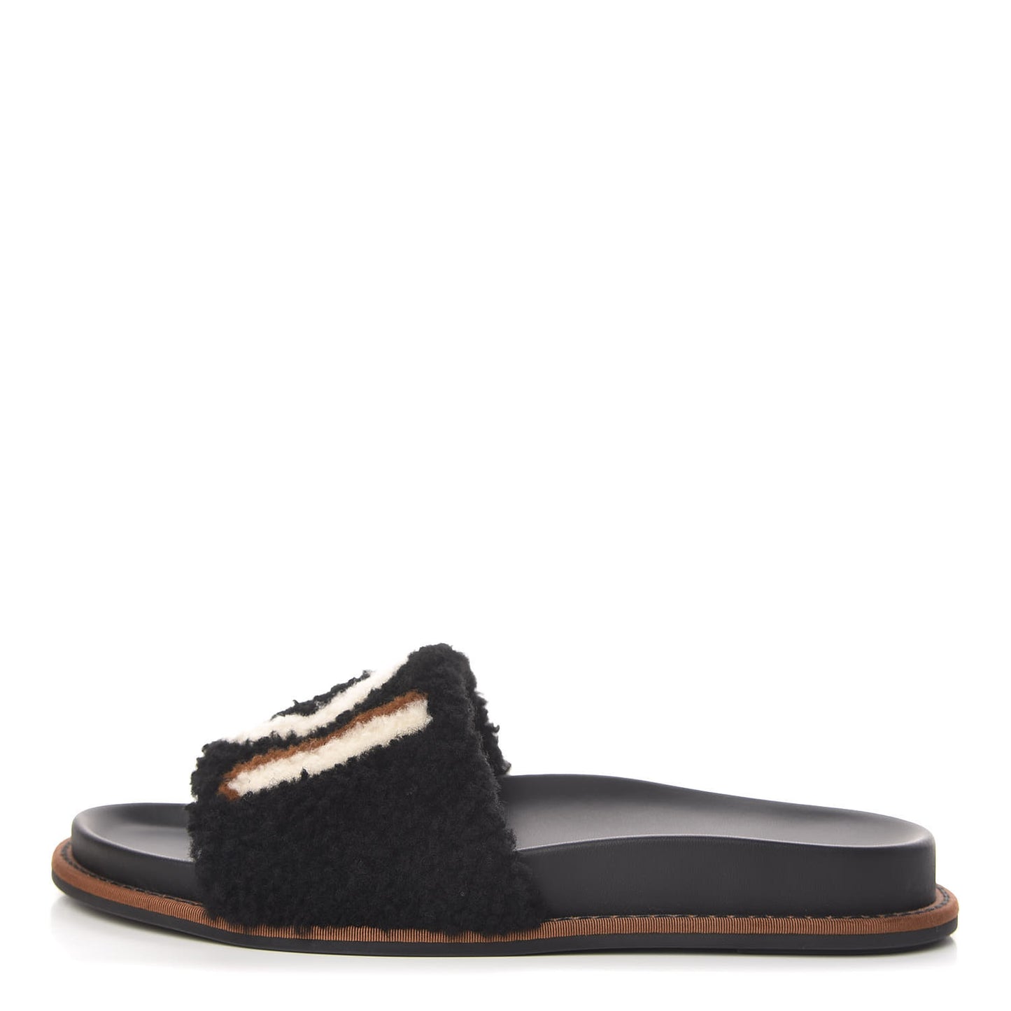 Shearling Logo Slide Sandals 39 Black Latte Brownie