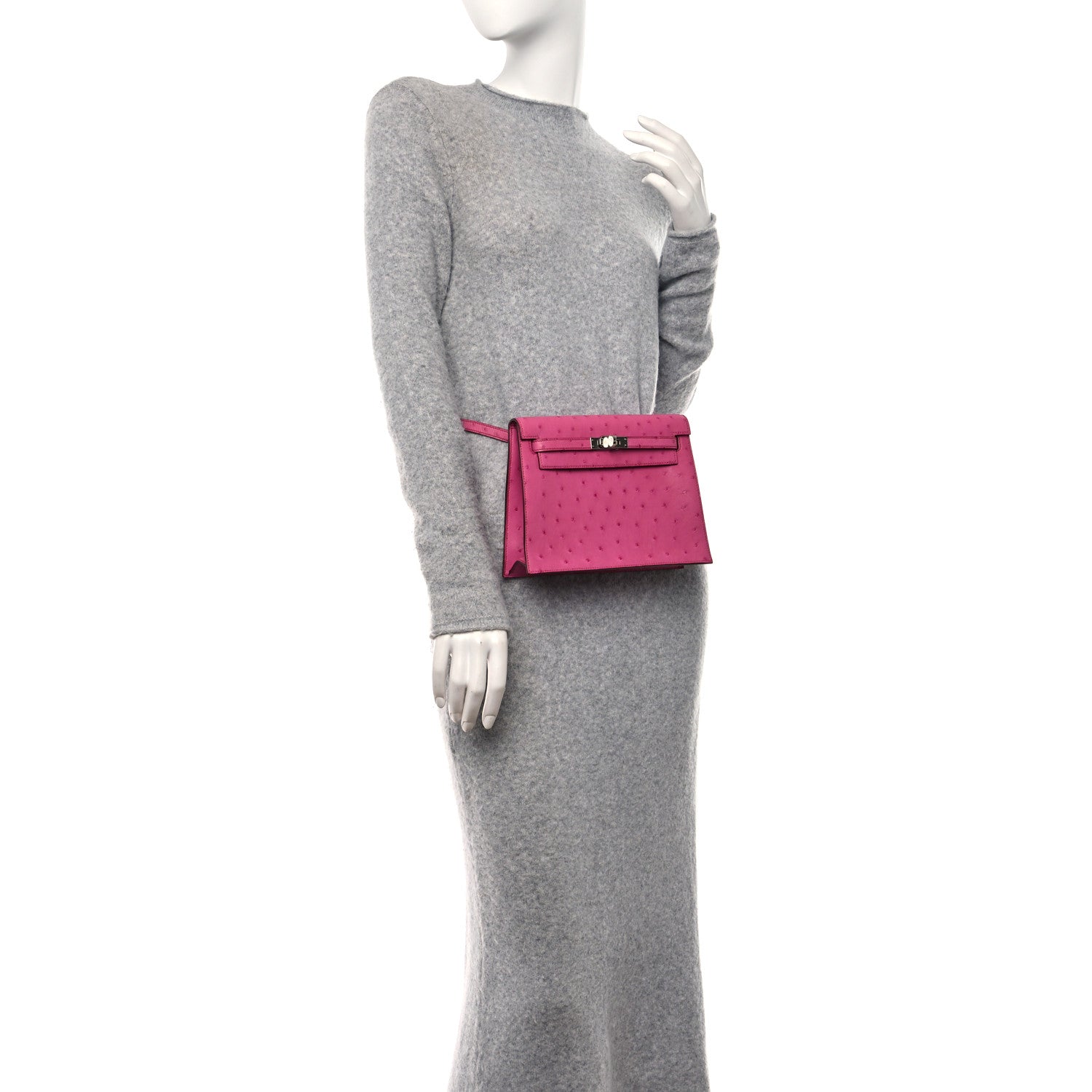 Hermes Ostrich Kelly Danse II Belt Bag Rose Tyrien 2 of 11