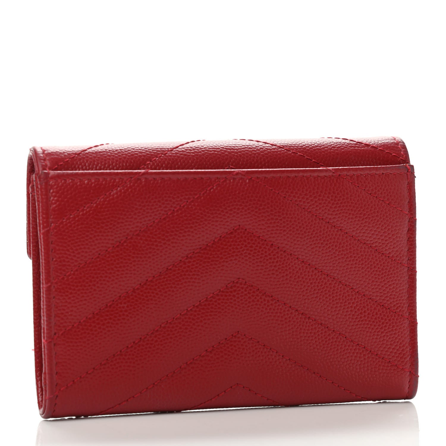 Saint Laurent Grain De Poudre Matelasse Chevron Small Monogram Envelope Wallet Rouge Eros 2 of 4