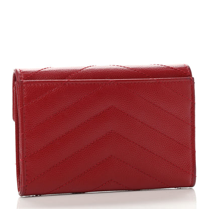 Saint Laurent Grain De Poudre Matelasse Chevron Small Monogram Envelope Wallet Rouge Eros 2 of 4