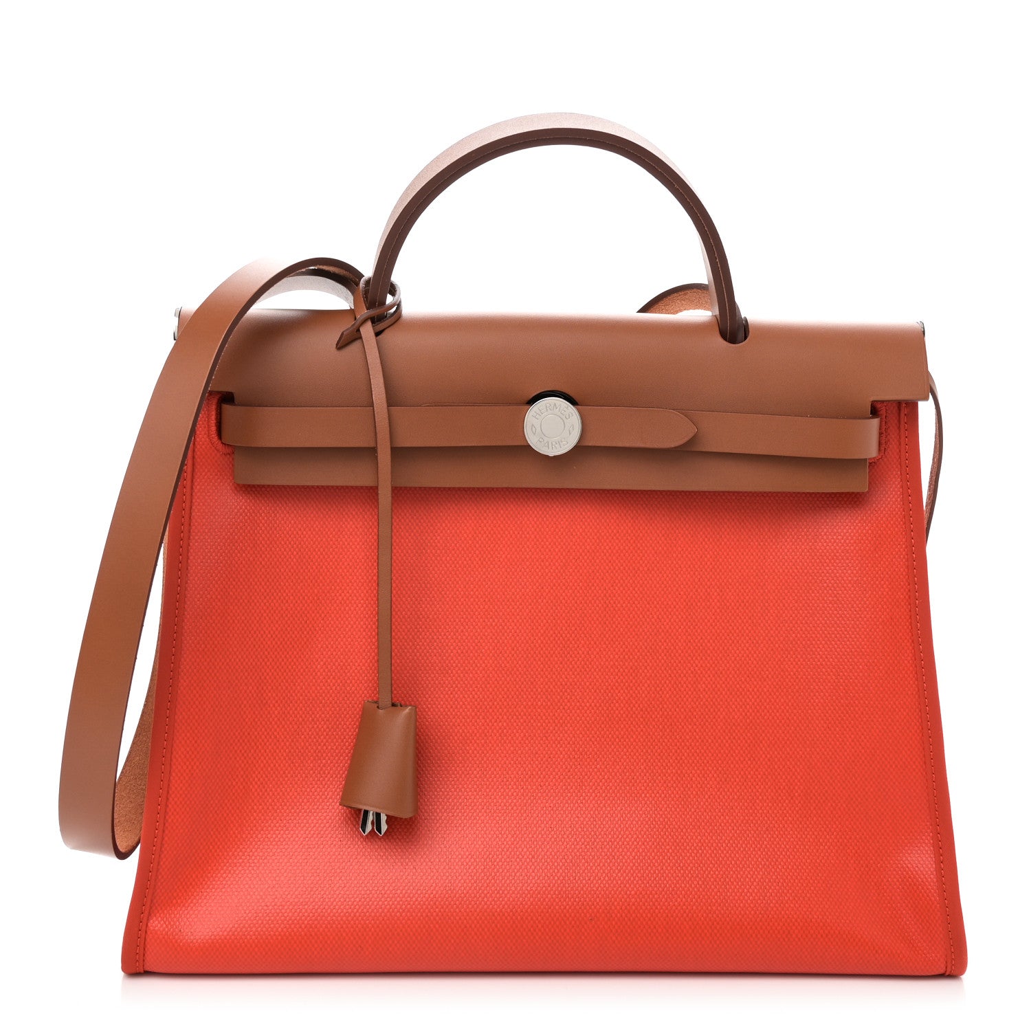 Hermes Toile H Berline Vache Hunter Herbag Zip 31 PM Orange Mecano Fauve 1 of 12