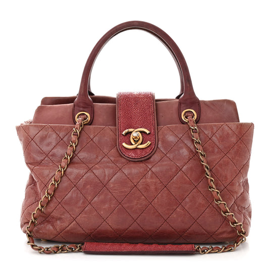 Glazed Calfskin Stingray Bindi CC Tote Red