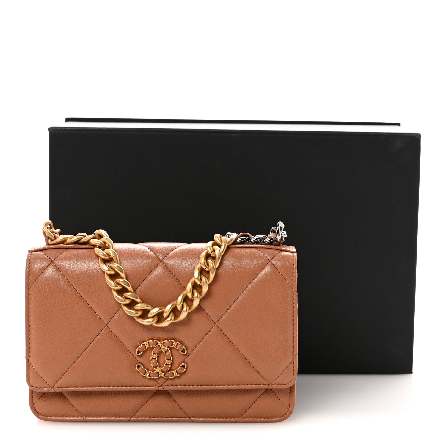 Chanel Lambskin Quilted Chanel 19 Wallet On Chain WOC Brown 12 of 12
