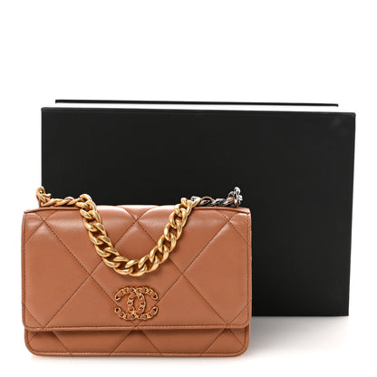 Chanel Lambskin Quilted Chanel 19 Wallet On Chain WOC Brown 12 of 12