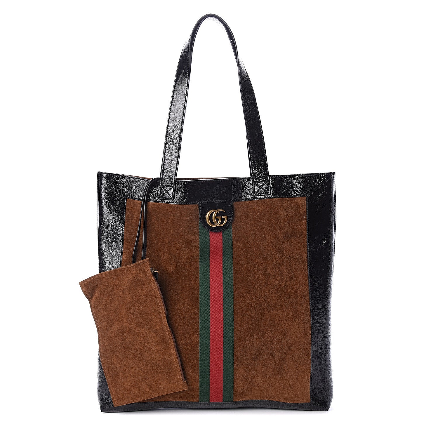 Gucci Suede Patent Web Large Ophidia Vertical Shopping Tote Nocciola Black 1 of 8