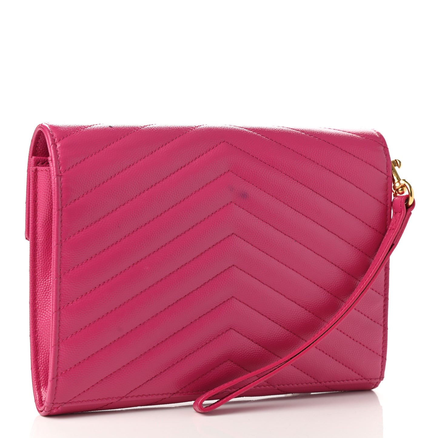 Grain De Poudre Matelasse Chevron Monogram Envelope Clutch Fuchsia