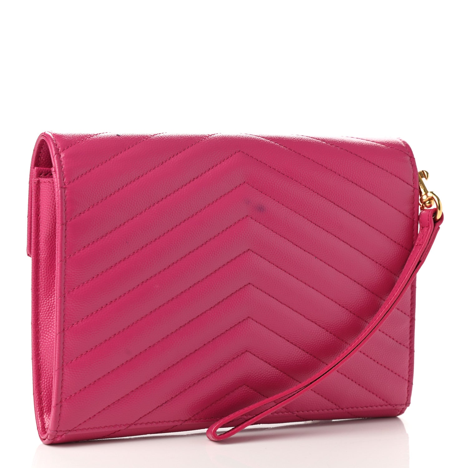 Saint Laurent Grain De Poudre Matelasse Chevron Monogram Envelope Clutch Fuchsia 3 of 8