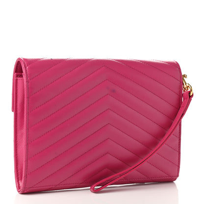 Saint Laurent Grain De Poudre Matelasse Chevron Monogram Envelope Clutch Fuchsia 3 of 8