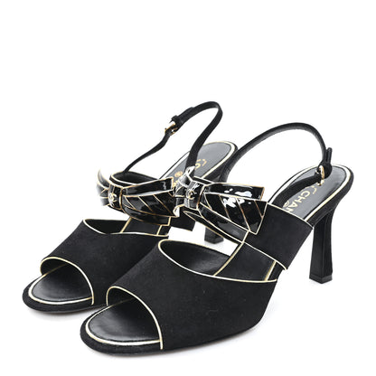 Chanel Suede CC Bow Slingback Pumps 37.5 Black Gold 4 of 9