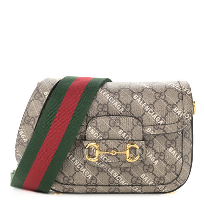Gucci X BALENCIAGA GG Supreme Monogram Web Logo Print Mini Horsebit 1955 Shoulder Bag Beige Ebony 1 of 11