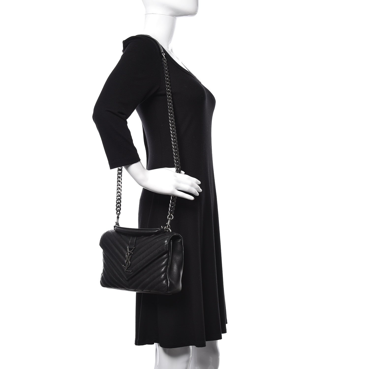 Saint Laurent Sheepskin Matelasse Chevron Monogram Medium College Bag Black 2 of 16
