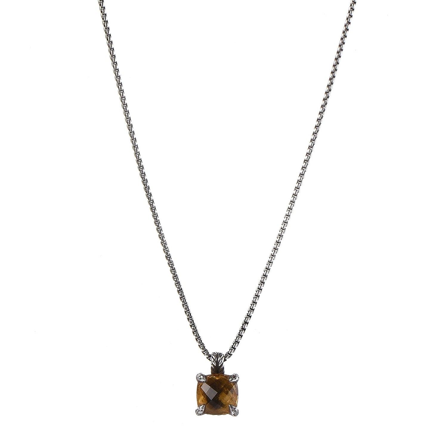 Sterling Silver Diamond Citrine 14mm Chatelaine Pendant Necklace
