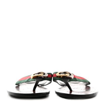 Gucci Nylon Calfskin Web GG Monogram Womens Thong Sandals 37 Green Red Cocoa 2 of 8