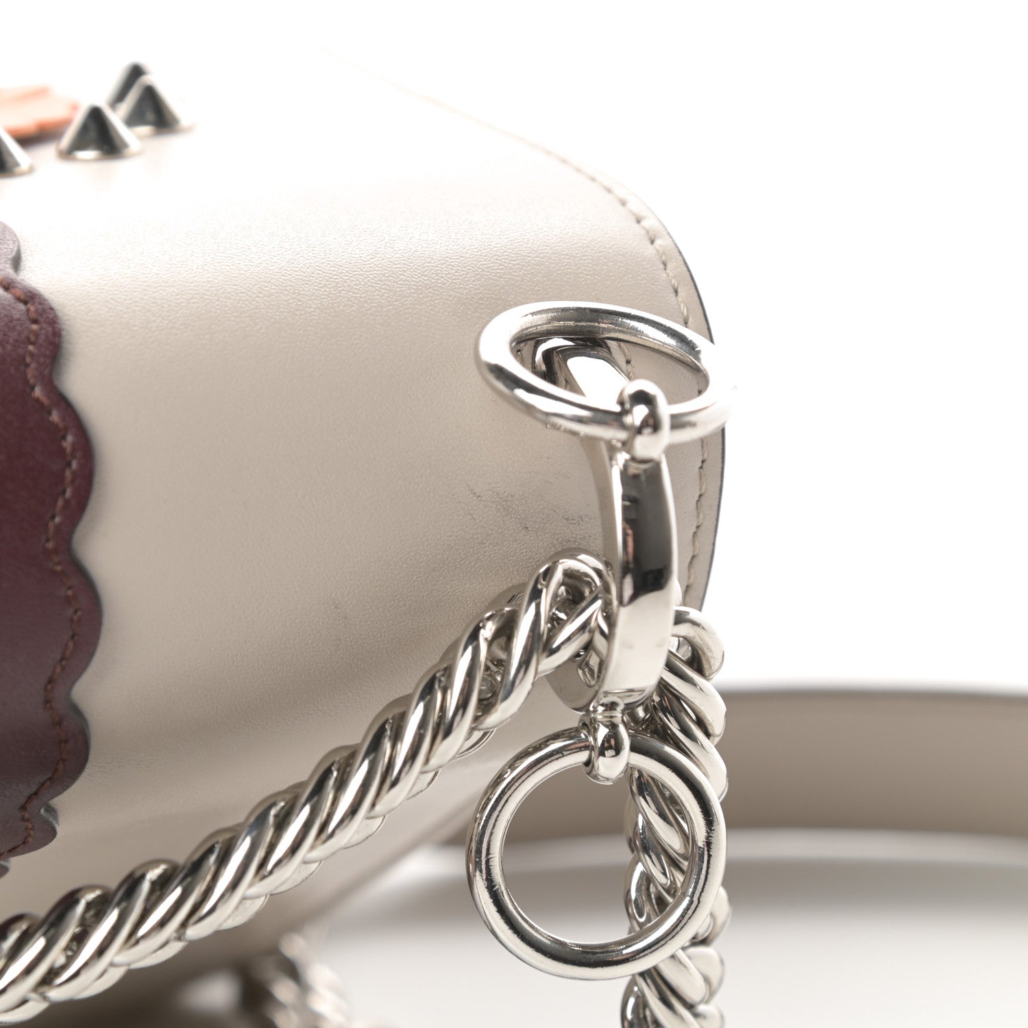 Fendi Vitello Liberty Lucido Catalan Mirror Hypnoteyes Studded Small Kan I Shoulder Bag Grigio Polvere Bordeaux Multicolor 11 of 11