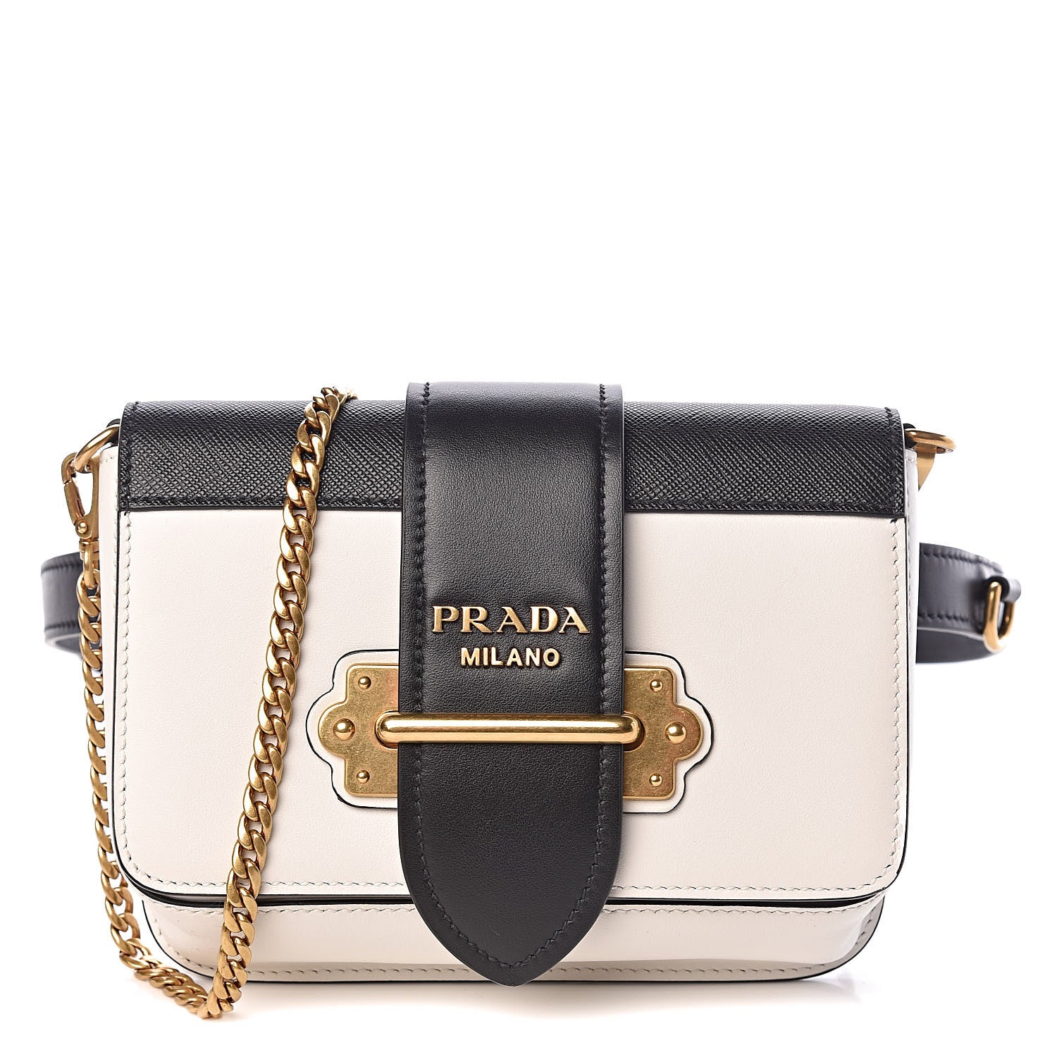 Prada Saffiano City Calf Cahier Belt Bag White Black 1 of 10