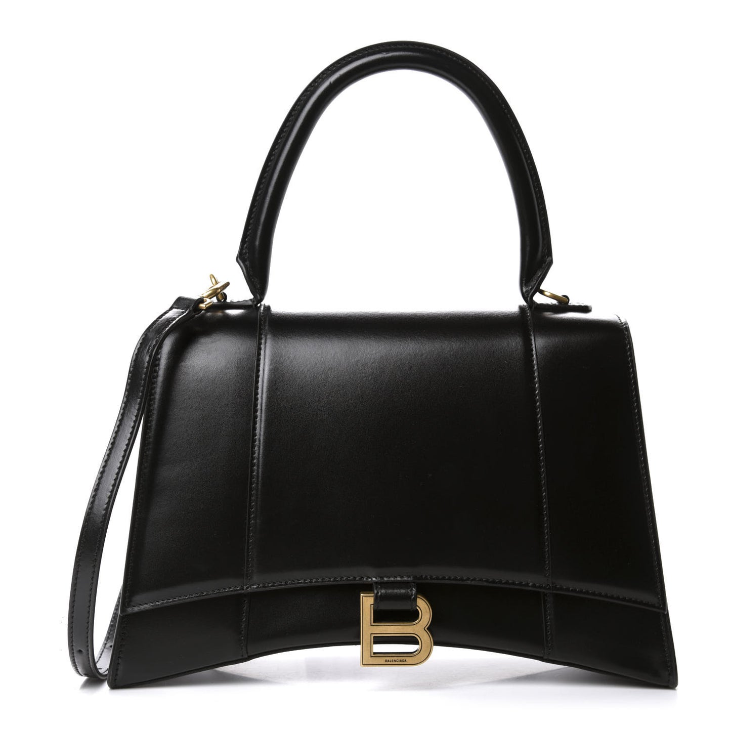 Shiny Box Calfskin Medium Hourglass Top Handle Bag Black
