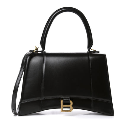 Balenciaga Shiny Box Calfskin Medium Hourglass Top Handle Bag Black 1 of 9