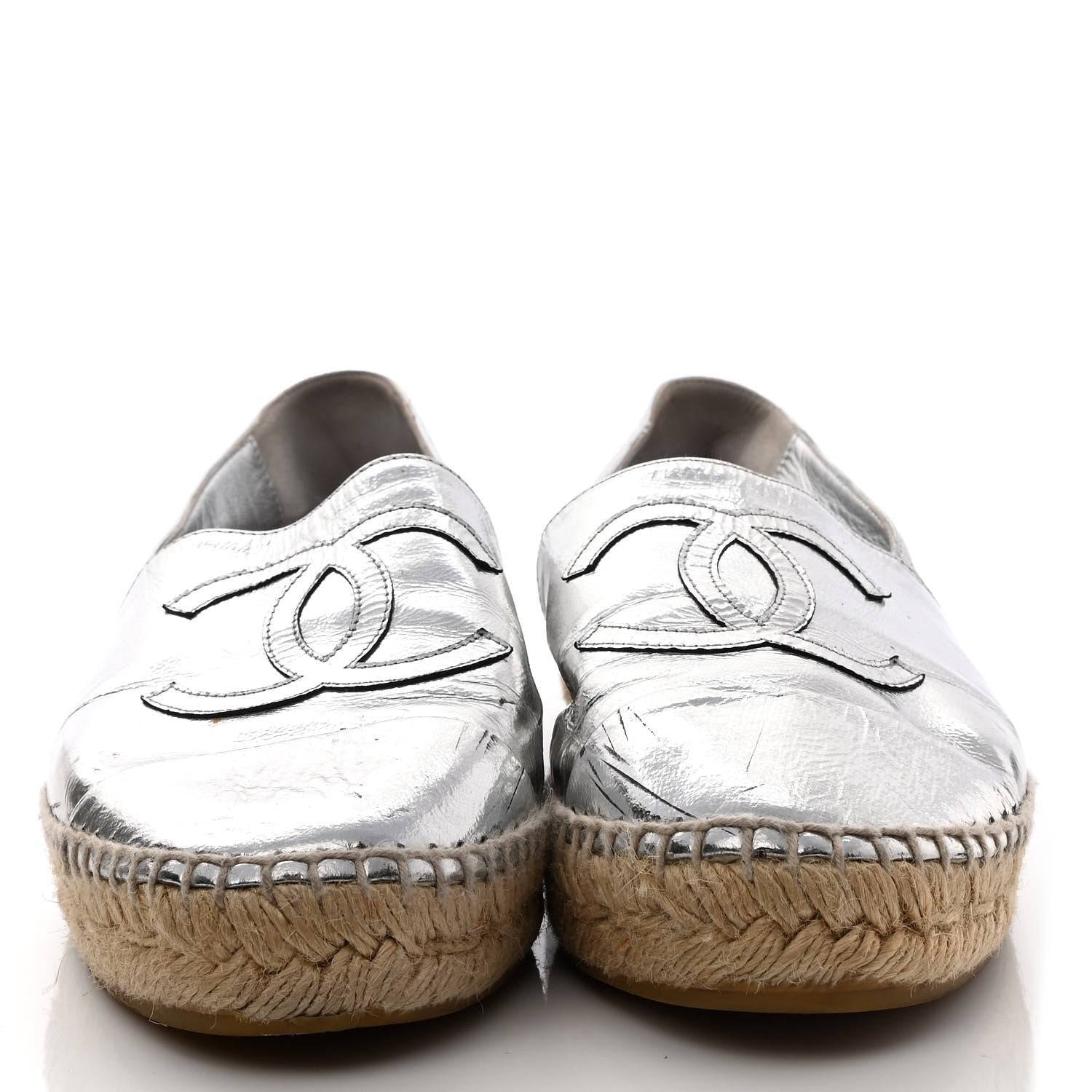 Chanel Laminated Goatskin CC Espadrilles 38 Silver 2 of 11