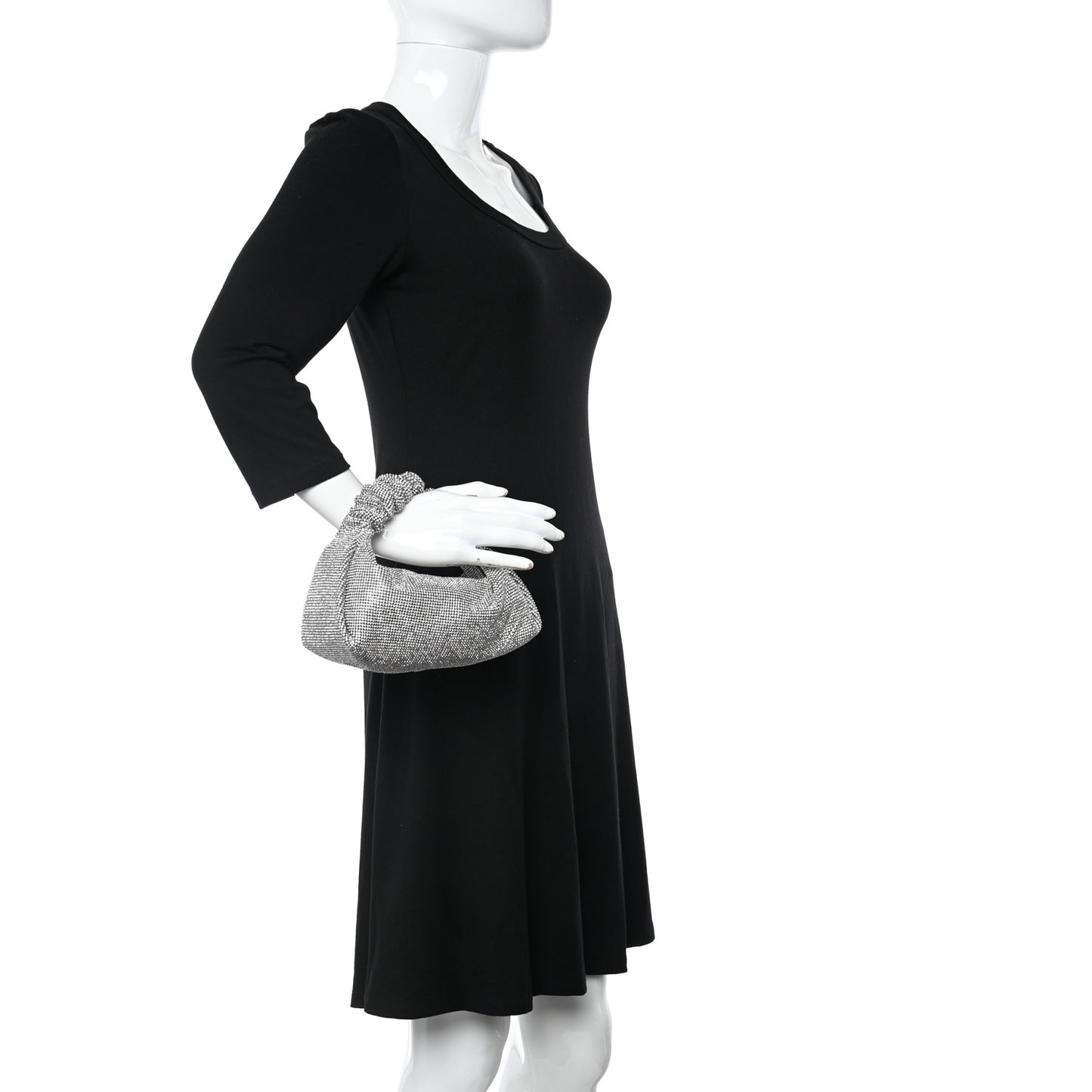 Mesh Crystal Rhinestone Mini Scrunchie Clutch Black Silver
