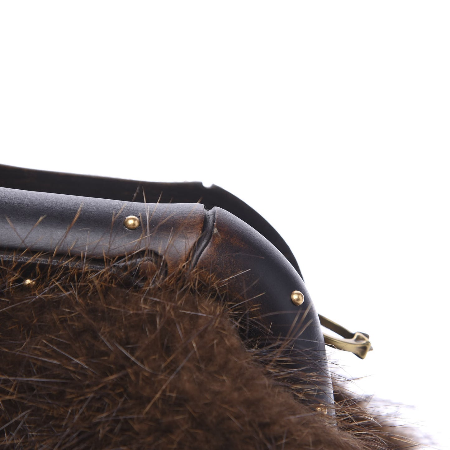 Beaver Fur Bamboo Medium Frame Satchel Brown