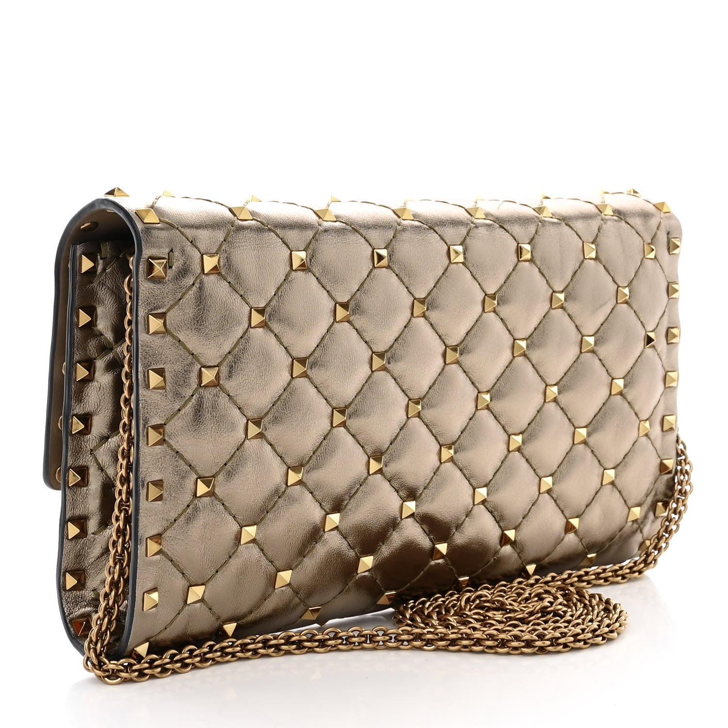 Valentino Garavani Metallic Nappa Rockstud Spike Wallet on Chain Sasso 3 of 10