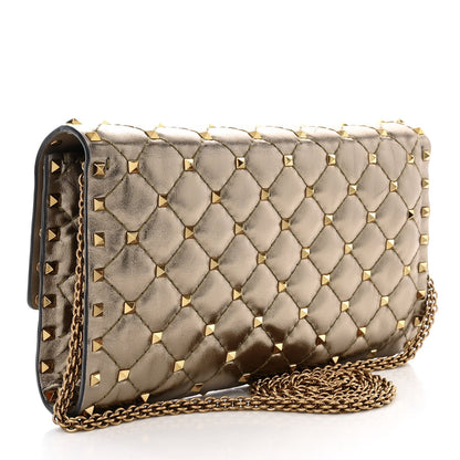 Valentino Garavani Metallic Nappa Rockstud Spike Wallet on Chain Sasso 3 of 10