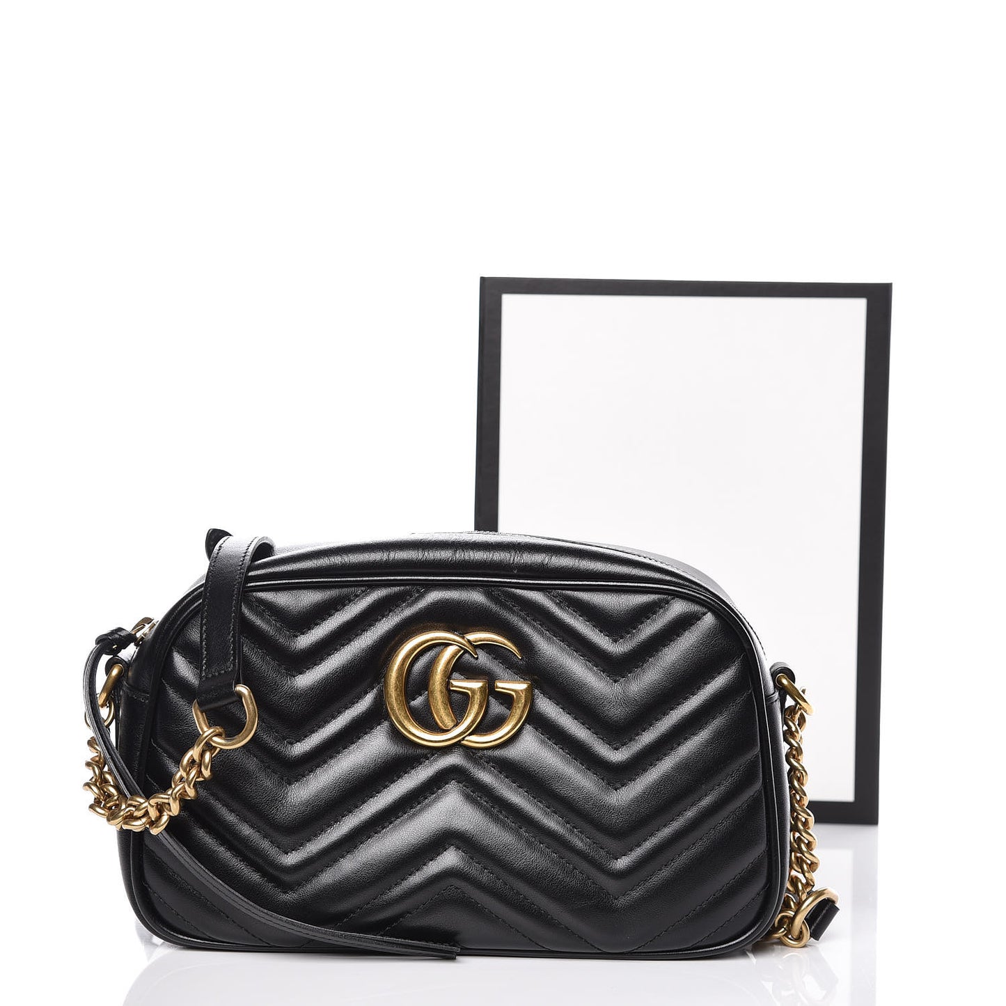 Calfskin Matelasse Small GG Marmont Chain Shoulder Bag Black