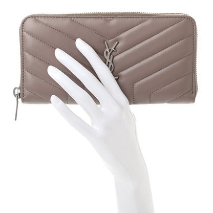 Saint Laurent Calfskin Matelasse Chevron Monogram Zip Around Wallet Mink 2 of 7
