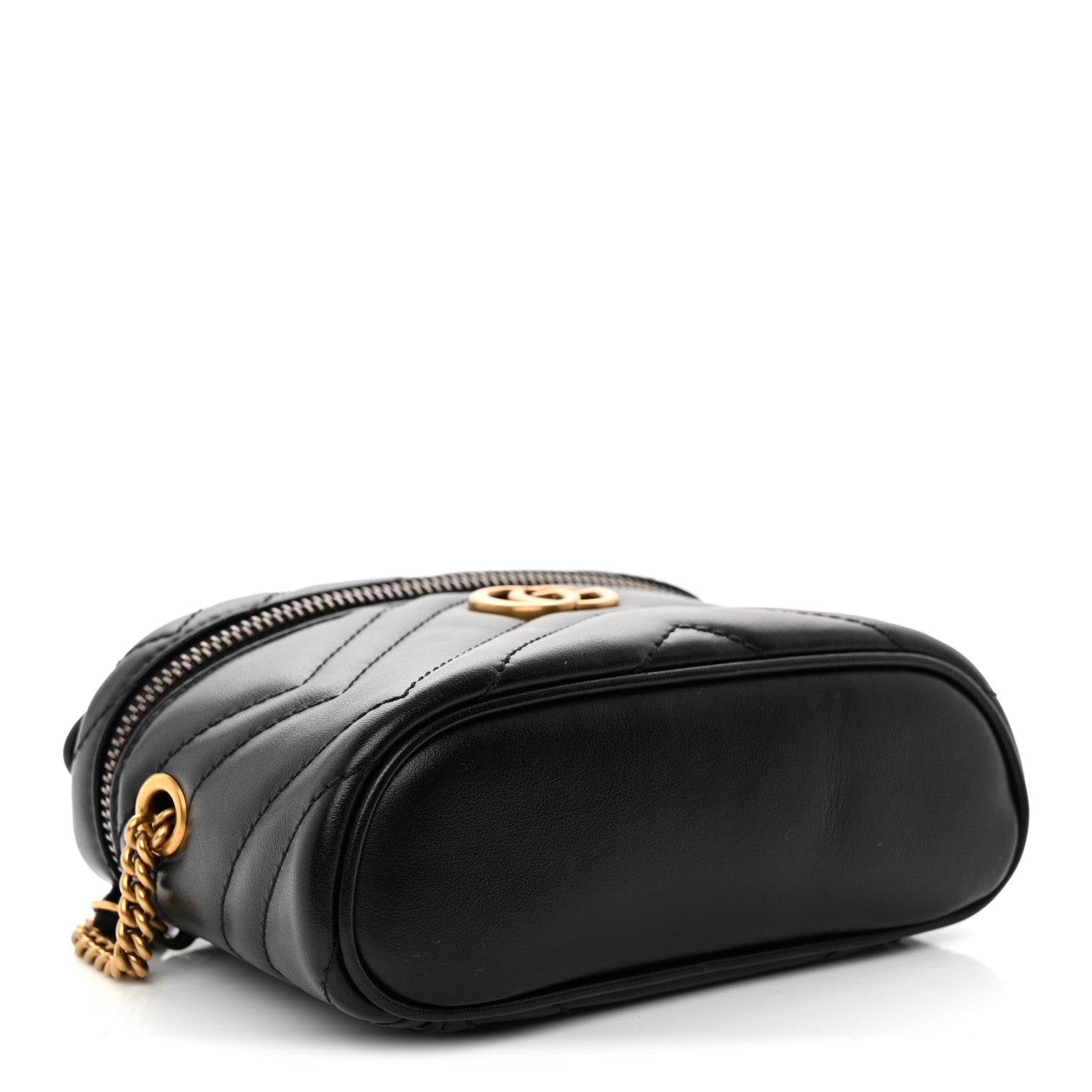 Gucci Calfskin Matelasse Chevron Mini GG Marmont Top Handle Bag Black 4 of 10