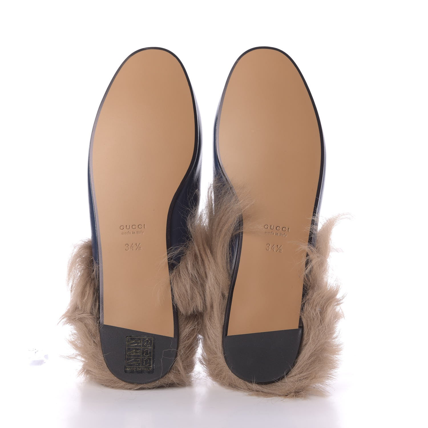 Gucci Malaga Kid Fur Womens Princetown Slippers 34.5 Blue Agata 7 of 9