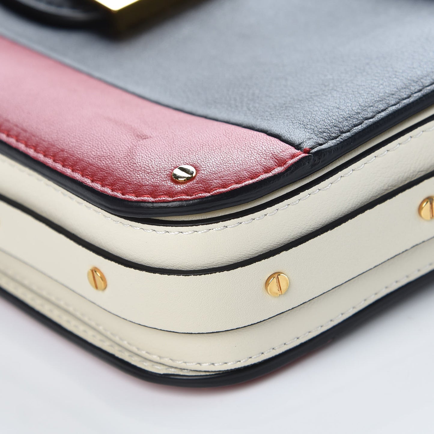 Calfskin Rivet Colorblock Shoulder Bag Black Red