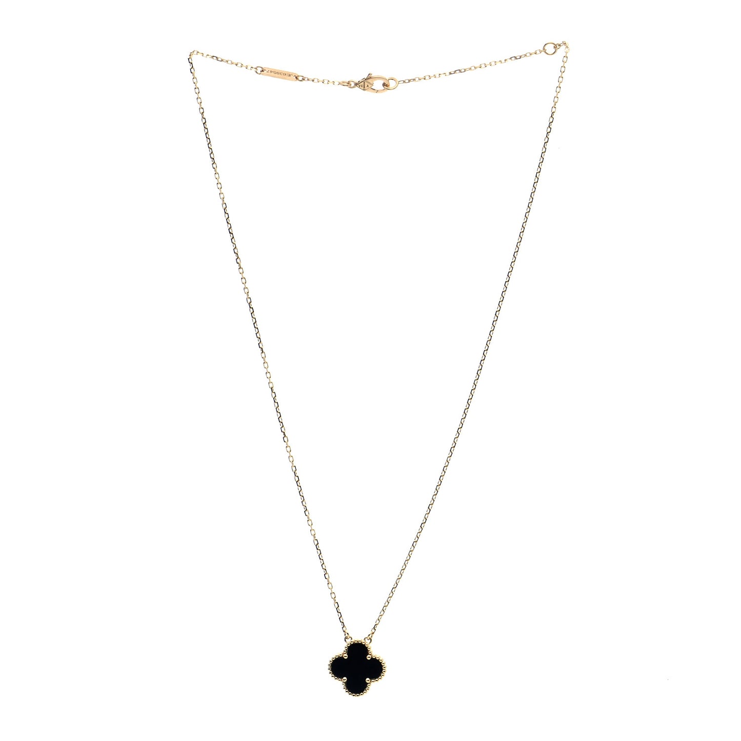18K Yellow Gold Black Onyx Vintage Alhambra Pendant Necklace