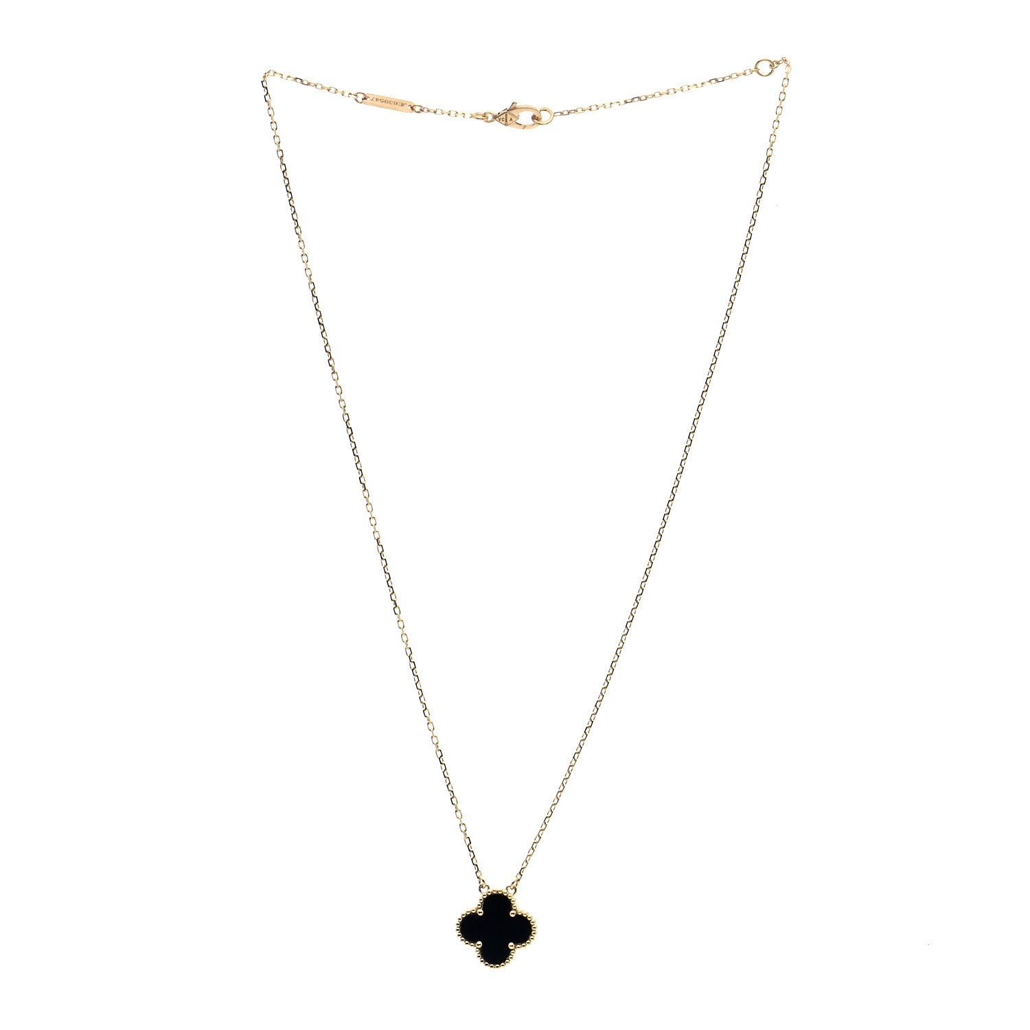 Van Cleef & Arpels 18K Yellow Gold Black Onyx Vintage Alhambra Pendant Necklace 3 of 6