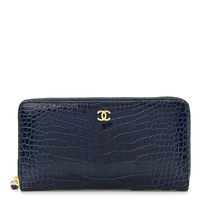 Chanel Alligator Large Gusset Zip Around Wallet Blue 1 of 8