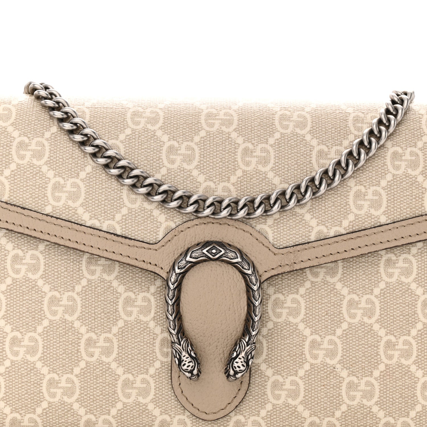 Gucci GG Supreme Monogram Textured Dollar Calfskin Mini Dionysus Chain Wallet Beige Mystic White Oatmeal 8 of 10