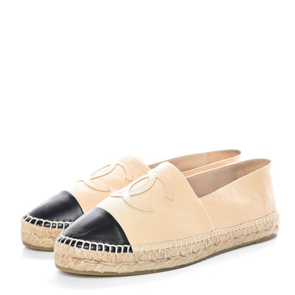 Chanel Lambskin CC Espadrilles 40 Beige Black 3 of 11