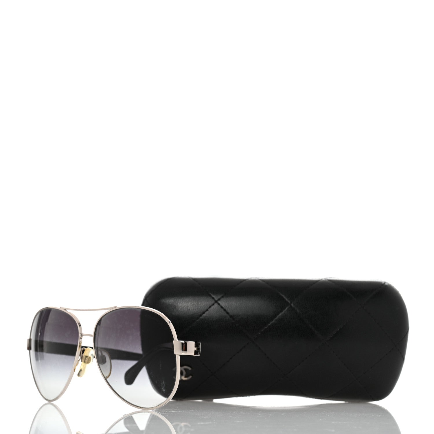 Chanel Lambskin Quilted CC Aviator Sunglasses 4195-Q Black 8 of 8