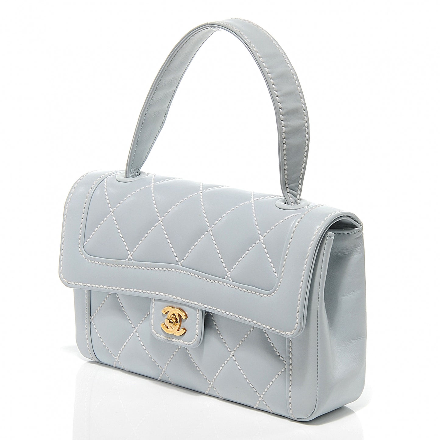 Leather Quilted Surpique Flap Light Blue