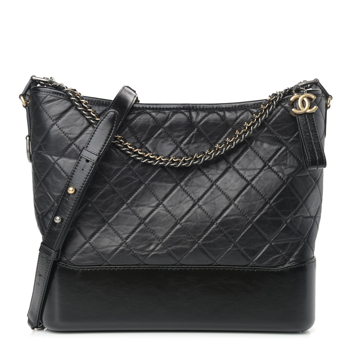 Aged Calfskin Quilted Large Gabrielle Hobo Black