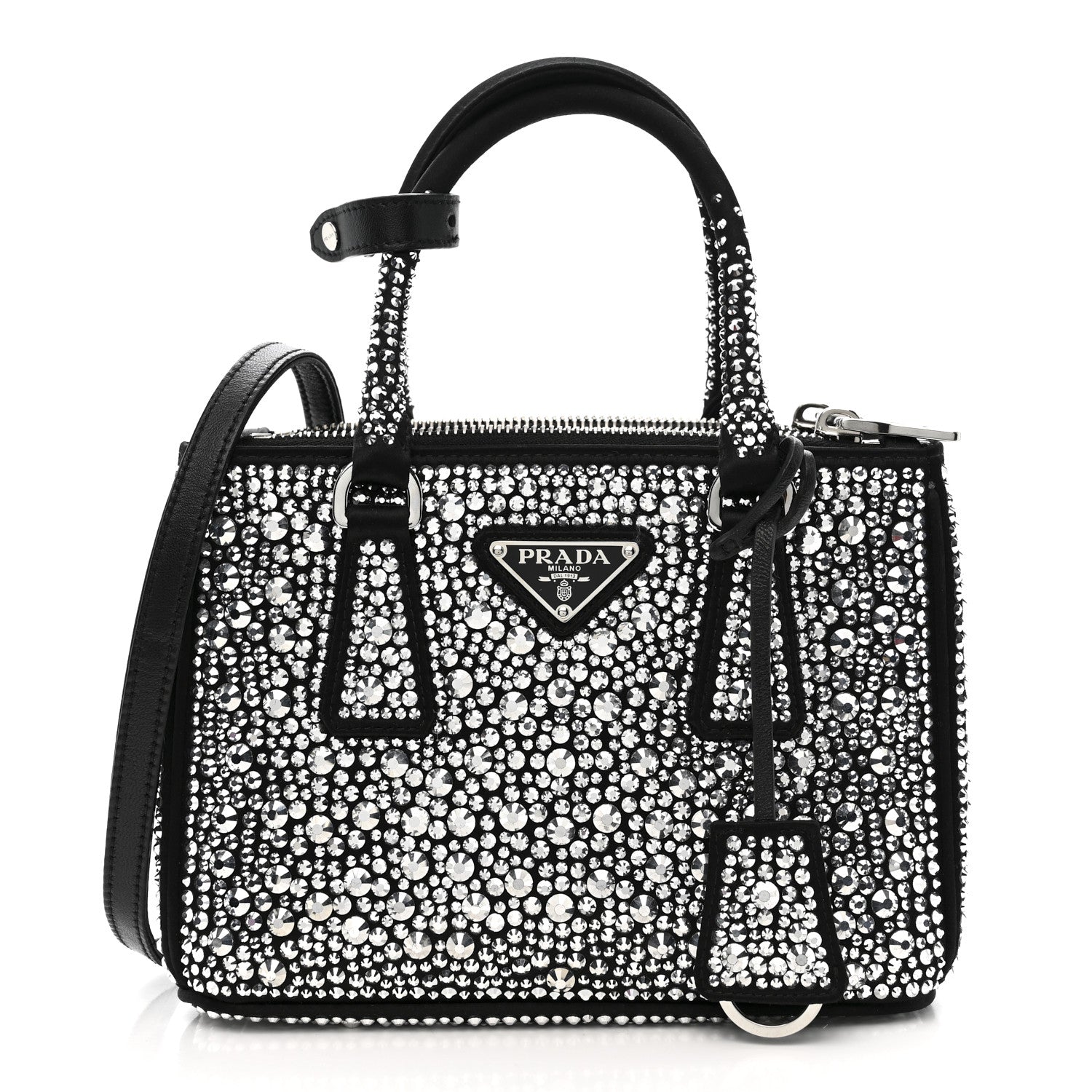 Prada Satin Crystal Mini Galleria Double Zip Tote Metal 1 of 13