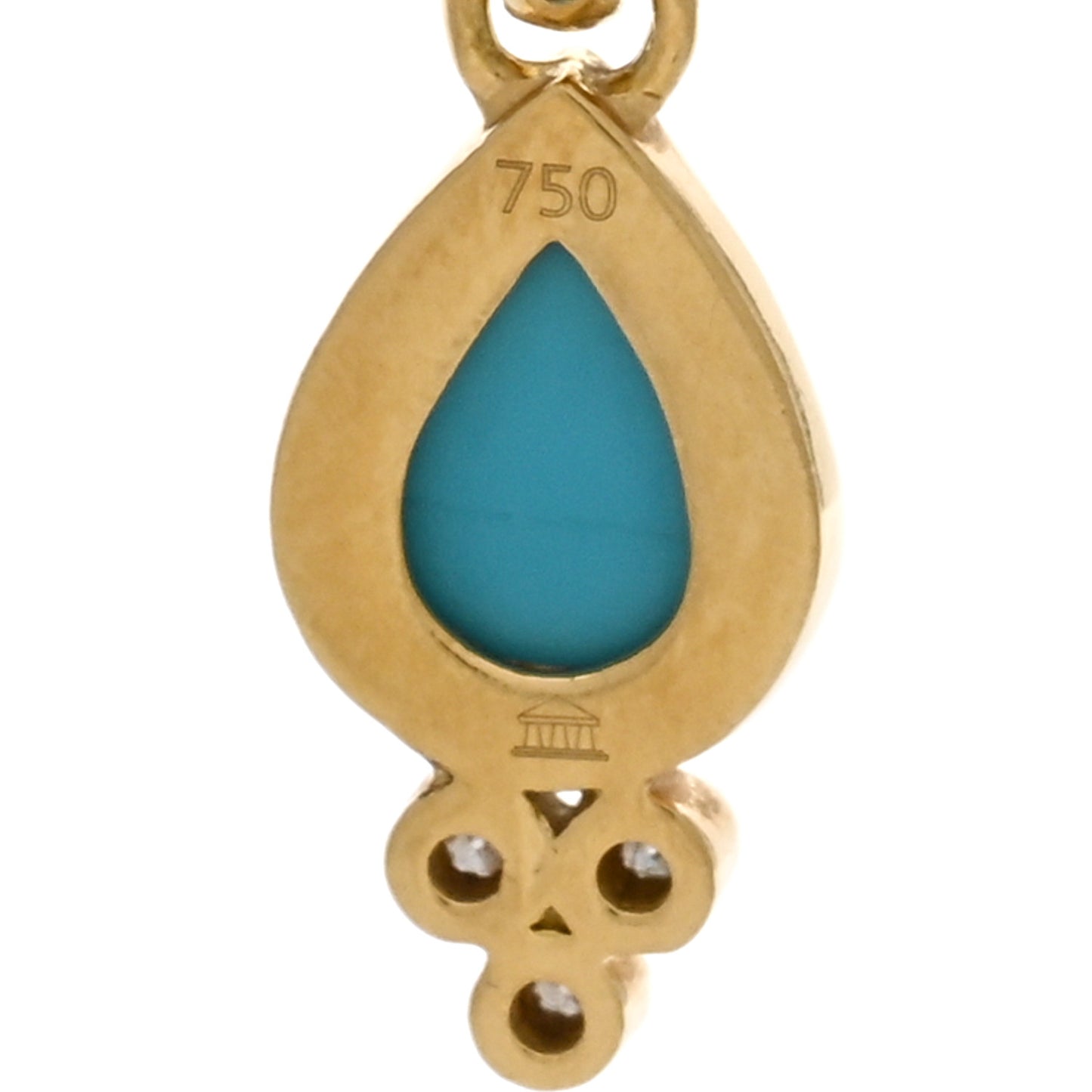 18K Yellow Gold Diamond Turquoise Piccolo Pear Drop Pendant