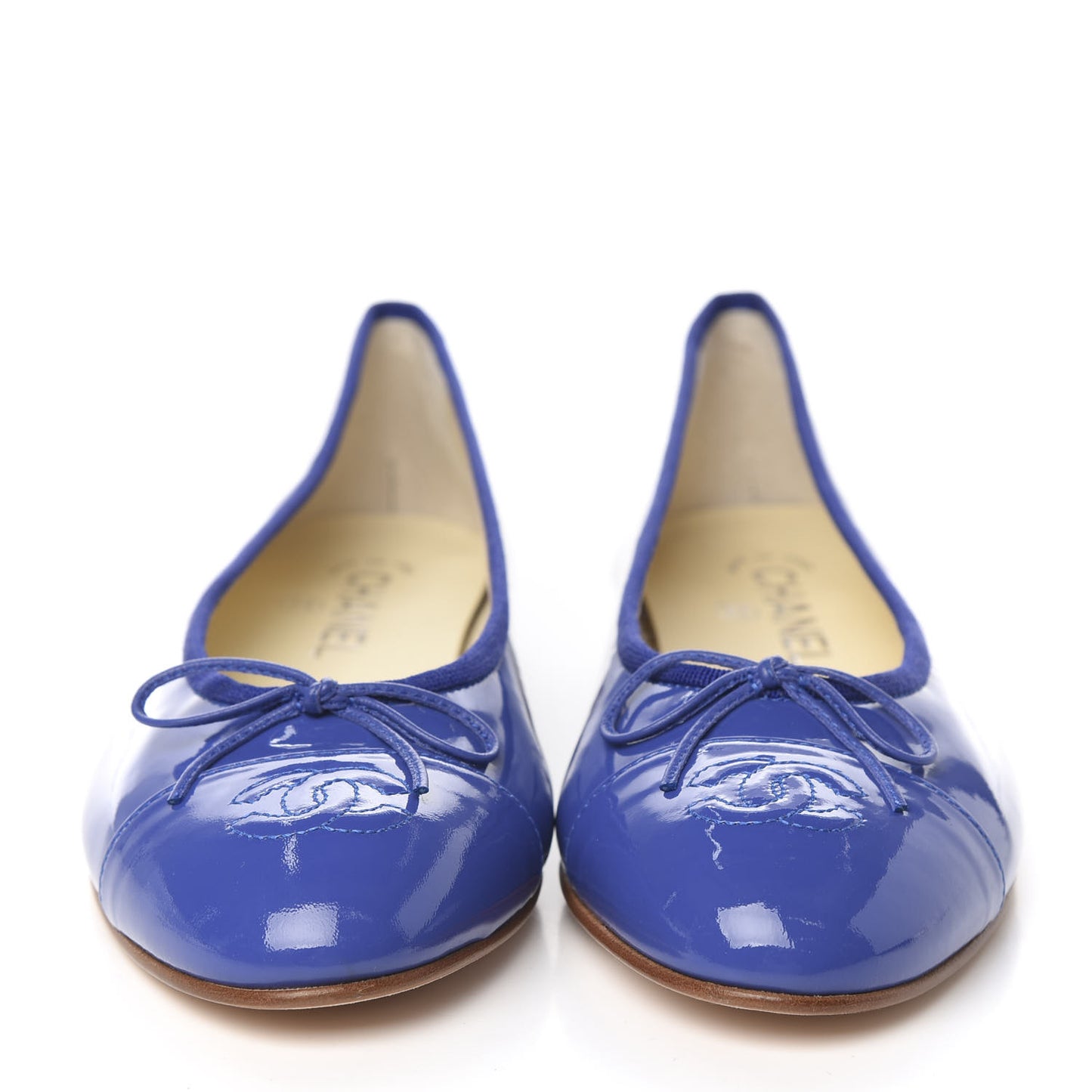 Patent Calfskin CC Cap Toe Ballerina Flats 39.5 Blue